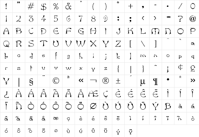 Bard Regular Character Map