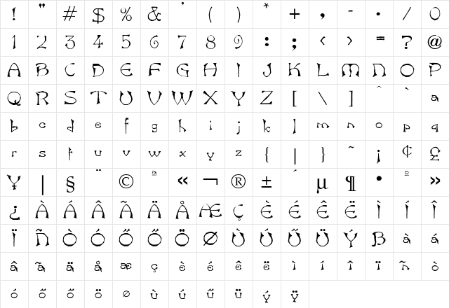 Bard Regular Character Map