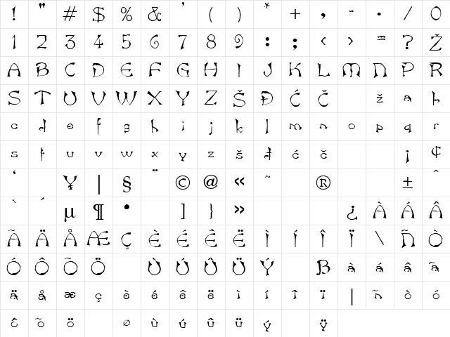Bard Regular Character Map