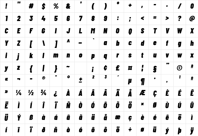 Barlow Condensed Black Italic Character Map