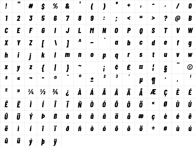 Barlow Condensed ExtraBold Italic Character Map Barlow Condensed ExtraBold Italic Character Map