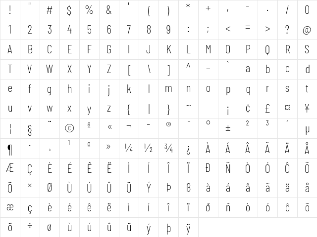 Barlow Condensed ExtraLight Character Map Barlow Condensed ExtraLight Character Map