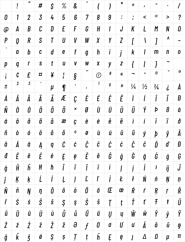 Barlow Condensed Medium Italic Character Map Barlow Condensed Medium Italic Character Map