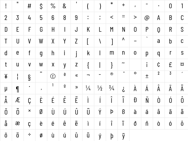 Barlow Condensed Regular Character Map