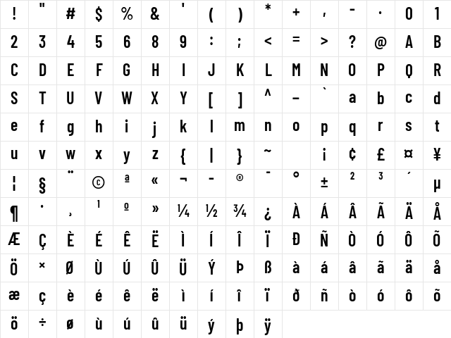 Barlow Condensed SemiBold Character Map