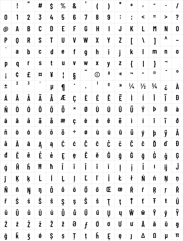 Barlow Condensed SemiBold Character Map Barlow Condensed SemiBold Character Map