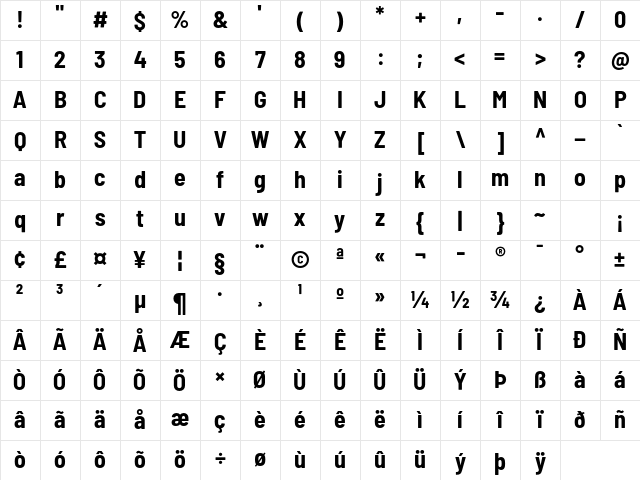 Barlow Semi Condensed Bold Character Map