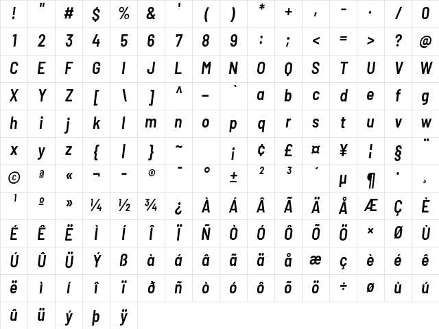Barlow Semi Condensed SemiBold Italic Character Map Barlow Semi Condensed SemiBold Italic Character Map
