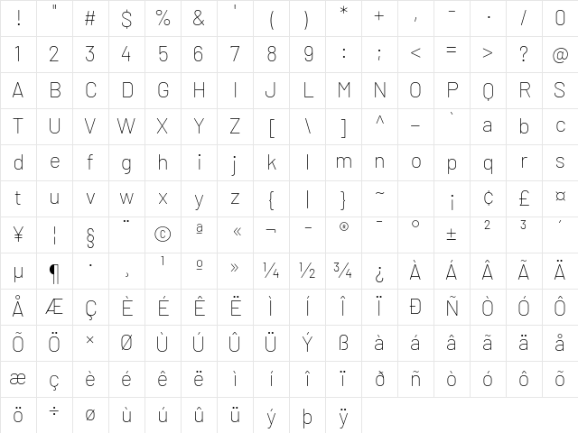 Barlow Thin Character Map Barlow Thin Character Map