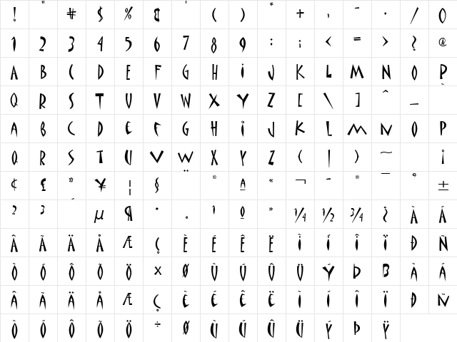 Matisse ITC Regular Character Map