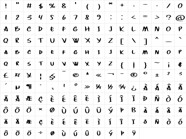 Barridam Extra-expanded Bold Character Map