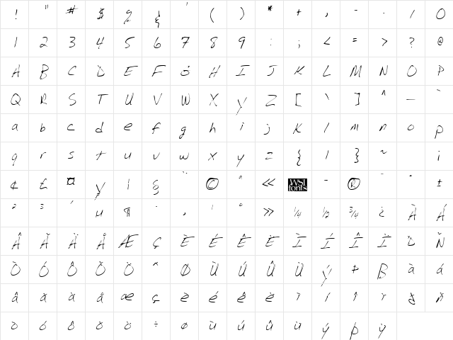 BarrysHand Regular Character Map BarrysHand Regular Character Map