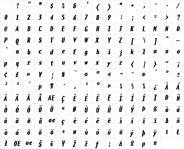 BaseMono Bold Italic Character Map BaseMono Bold Italic Character Map