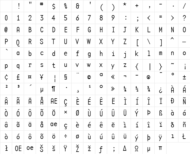 BaseMono Medium Character Map