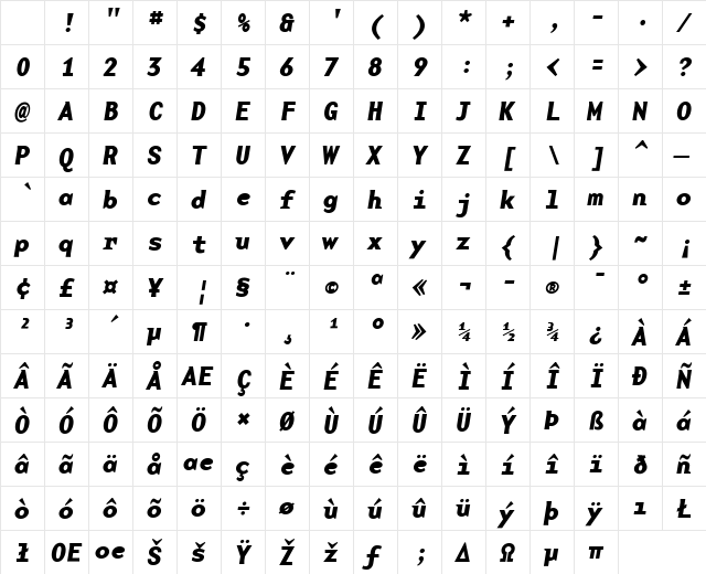 BaseMono Bold Italic Character Map BaseMono Bold Italic Character Map