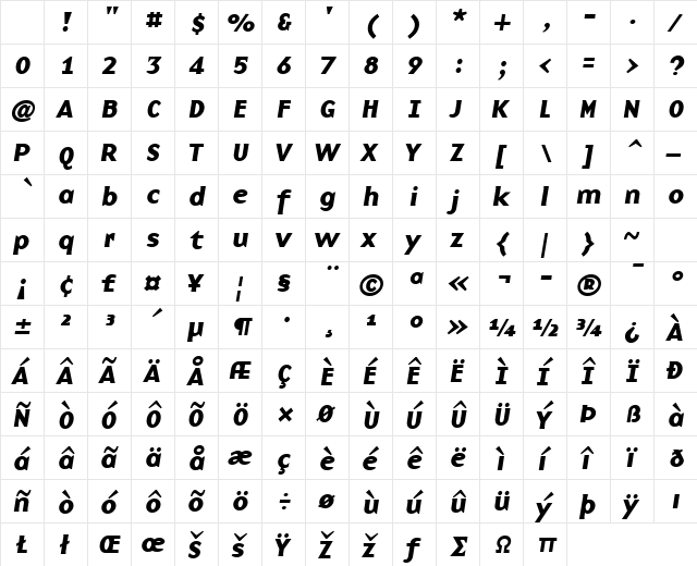 BaseNine Bold Italic Character Map BaseNine Bold Italic Character Map