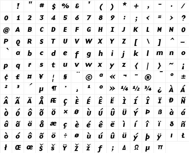 BaseNine Medium Character Map BaseNine Medium Character Map