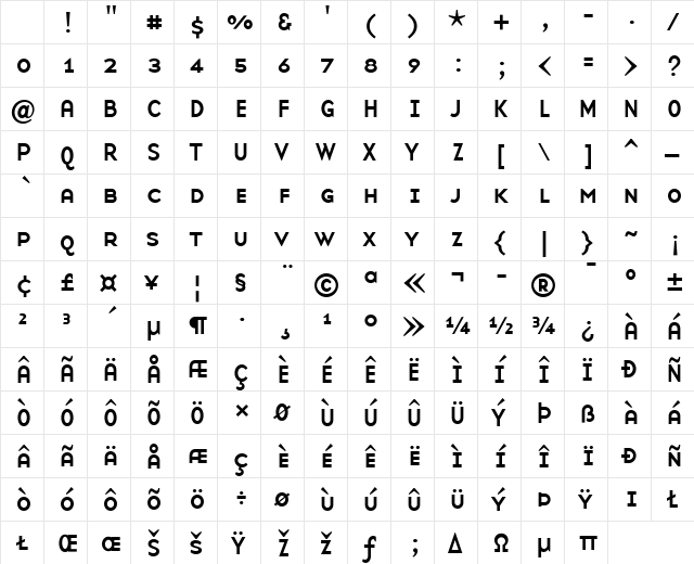 BaseNine Medium Character Map