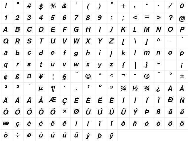 Basic Commercial LT Com Bold Italic Character Map