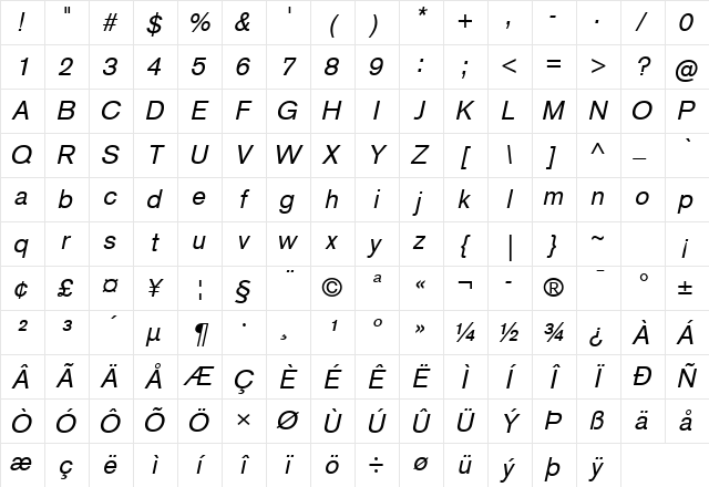 Basic Commercial LT Com Italic Character Map