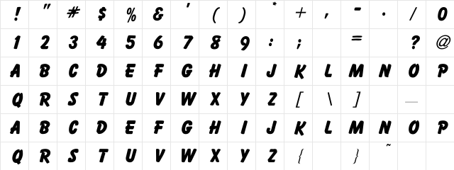 Bassoon Bold Character Map