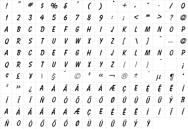 Bassoon Regular Character Map