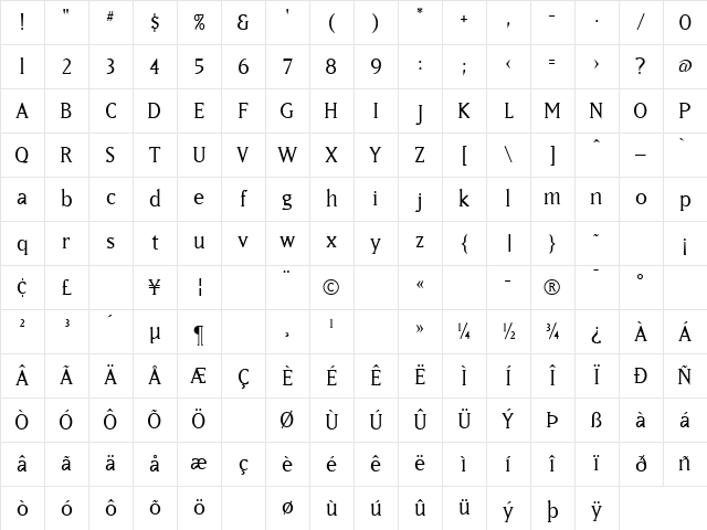 MatrixBookLining Regular Character Map MatrixBookLining Regular Character Map
