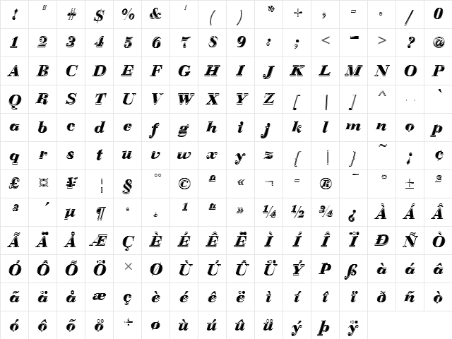Bauer Bodoni D In1 Bold Italic Character Map