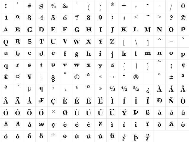 Bauer Bodoni D In1 Demi Bold Character Map