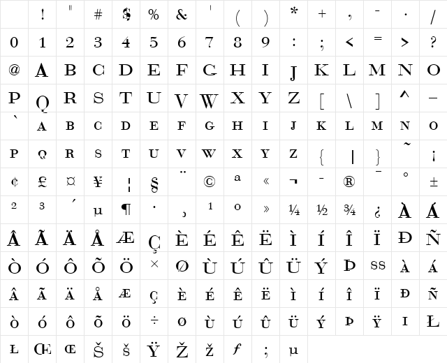 Bauer Bodoni DC D Regular Character Map Bauer Bodoni DC D Regular Character Map