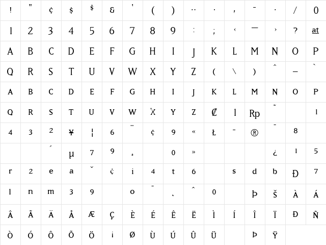 MatrixBookSmallCaps Regular Character Map