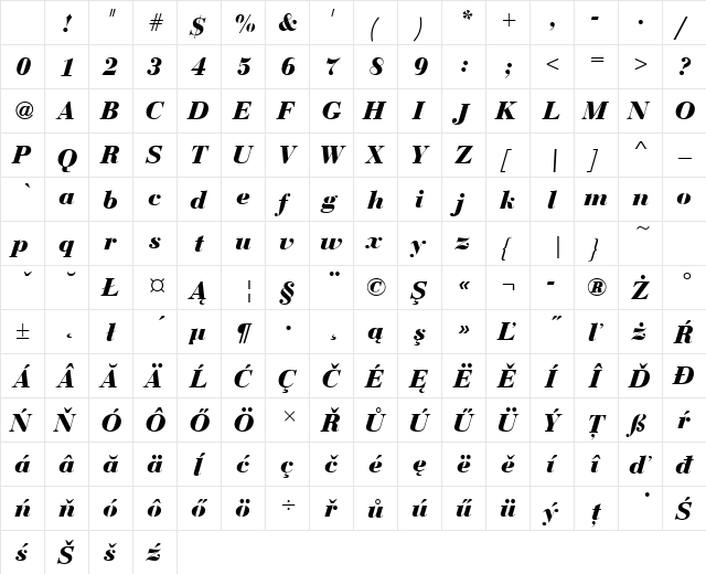 BauerBodDEE Bold Italic Character Map BauerBodDEE Bold Italic Character Map