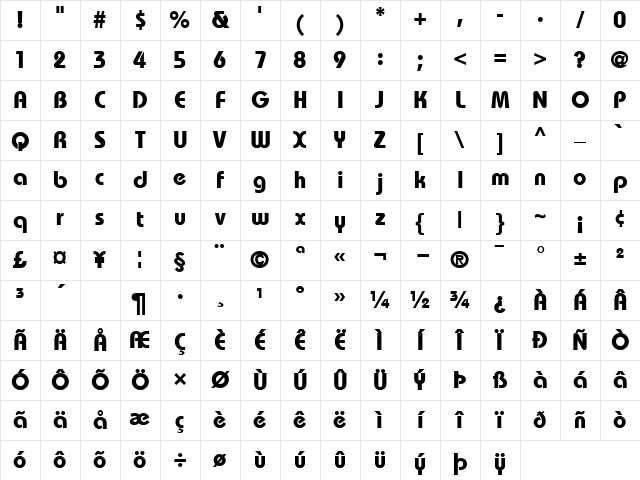 Bauhaus Bold Character Map