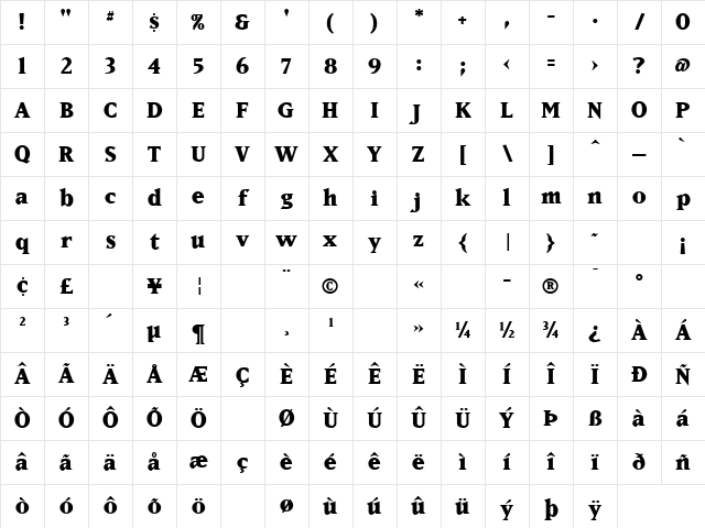 MatrixExtraBoldLining Bold Character Map