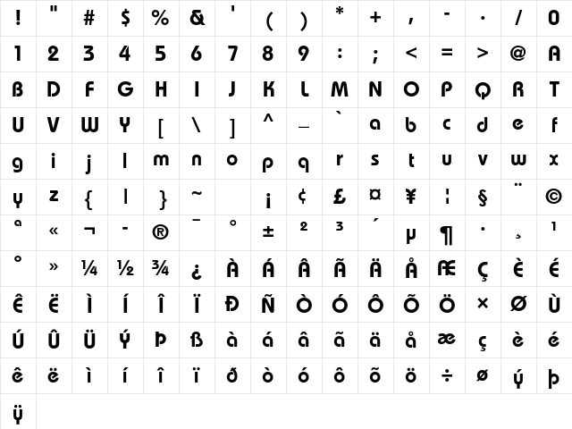 Bauhaus Std Demi Character Map