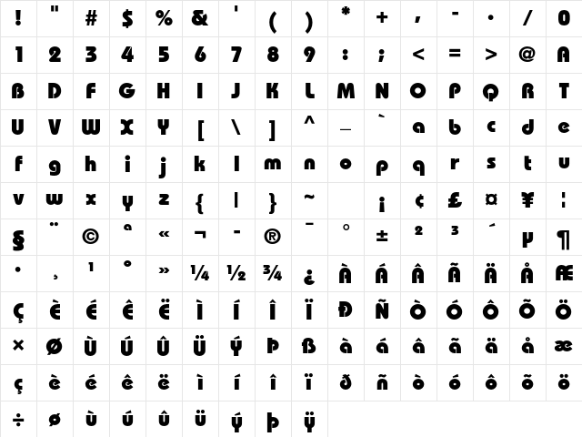 Bauhaus Std Heavy Character Map