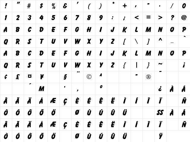 Bazooka Regular Character Map