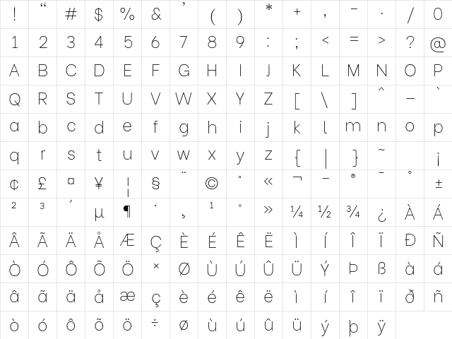Be Vietnam Thin Regular Character Map