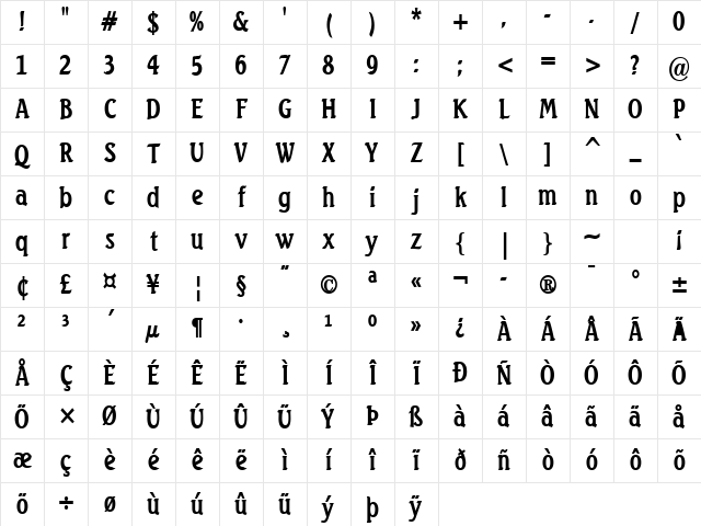 Beach-Condensed Bold Character Map Beach-Condensed Bold Character Map