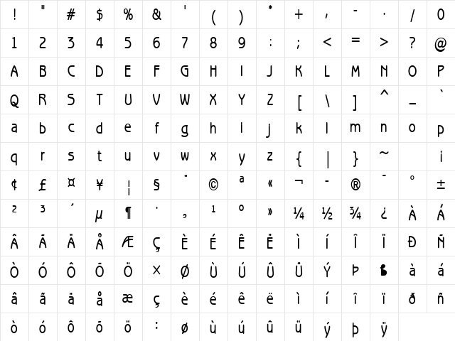 Beagle-Condensed Bold Character Map