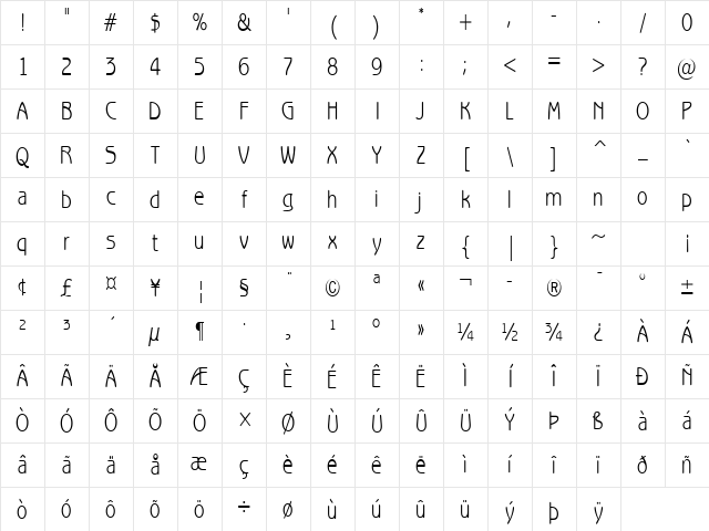 Beagle-Condensed Normal Character Map