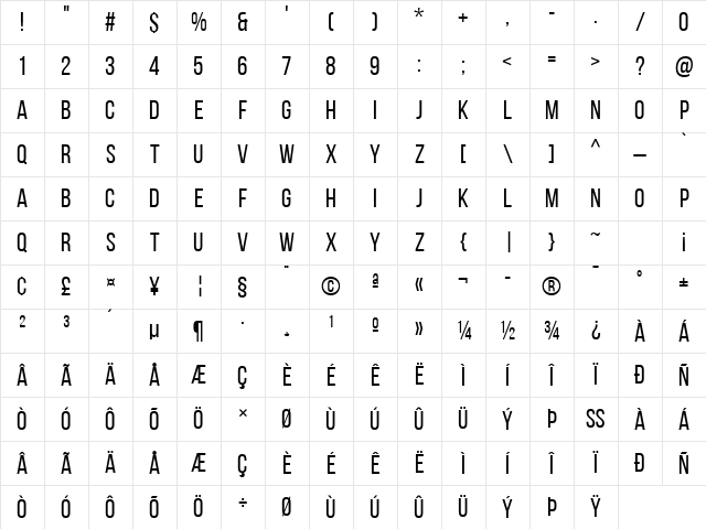 Bebas Neue Regular Character Map