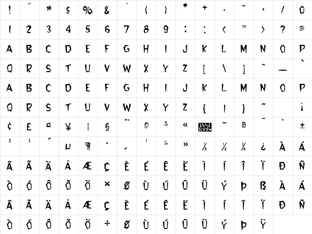 Bedrock Regular Character Map