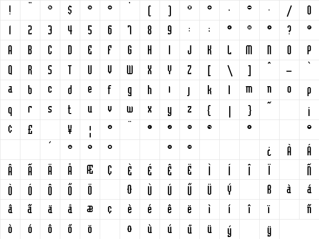 Bedrock Regular Character Map