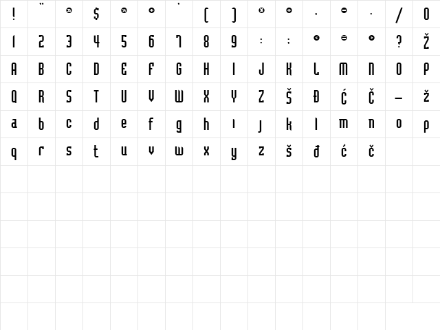 Bedrock Regular Character Map