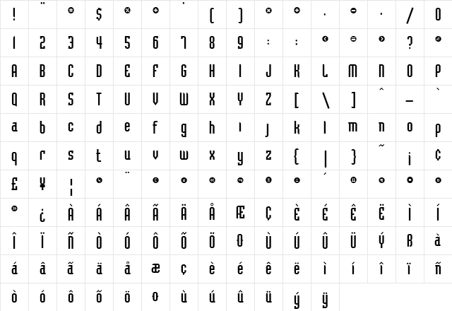 Bedrock Regular Character Map