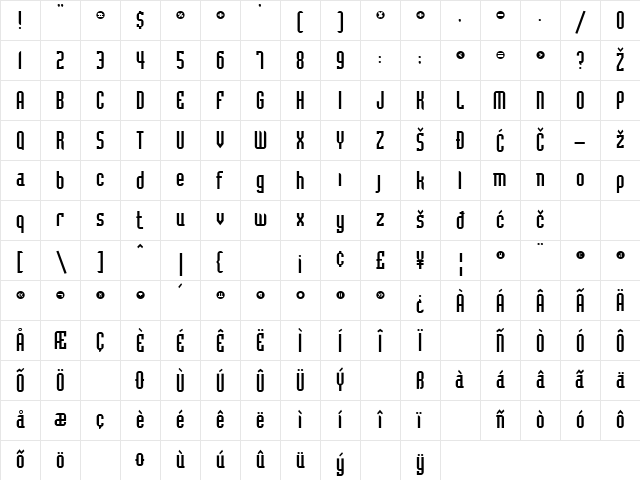Bedrock Regular Character Map