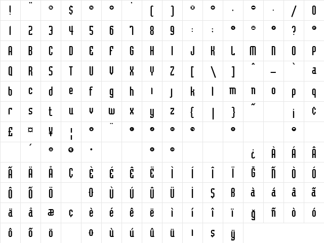 Bedrock Regular Character Map