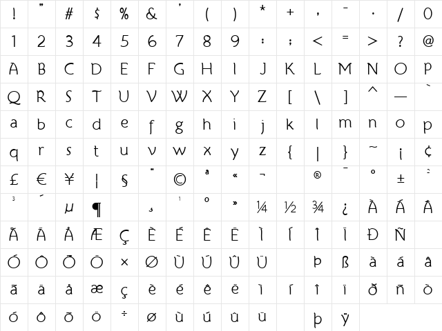 Atelier Sans Itc Book Regular Character Map
