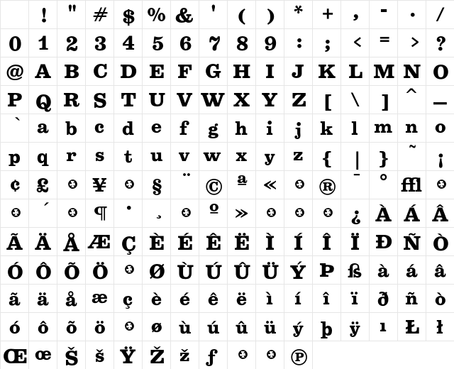 Belizio Bold Character Map Belizio Bold Character Map